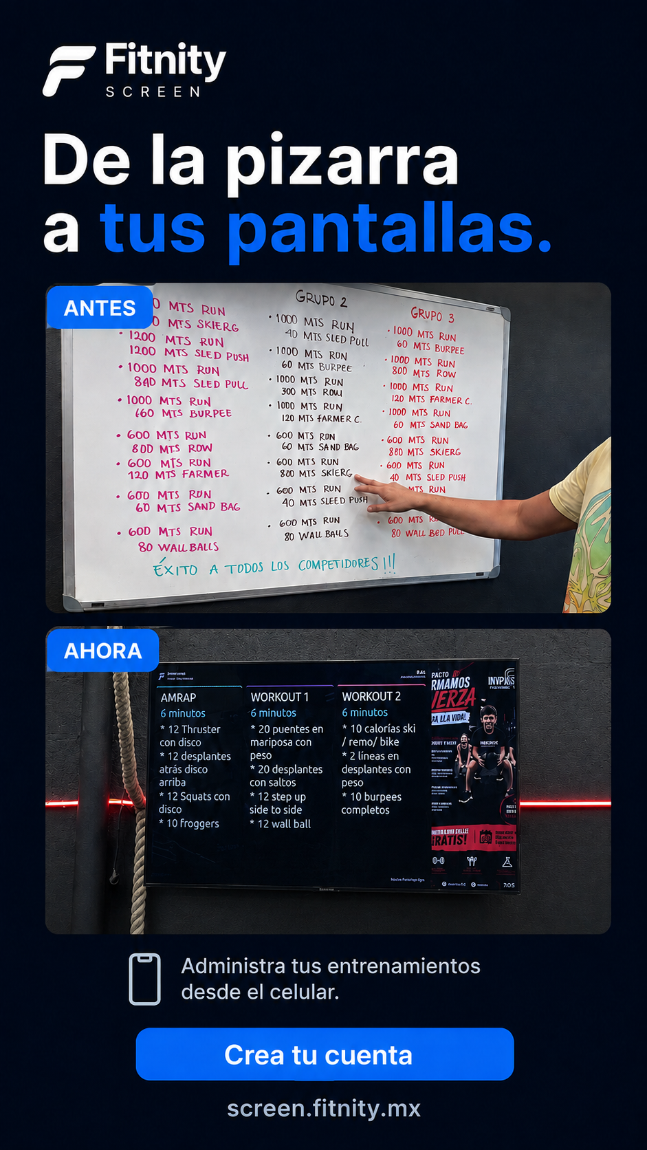 Antes: entrenamiento escrito en una pizarra, imagen aportada por el propietario